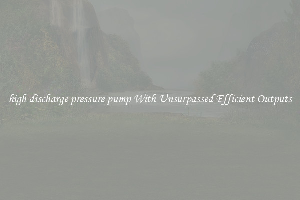 high discharge pressure pump With Unsurpassed Efficient Outputs